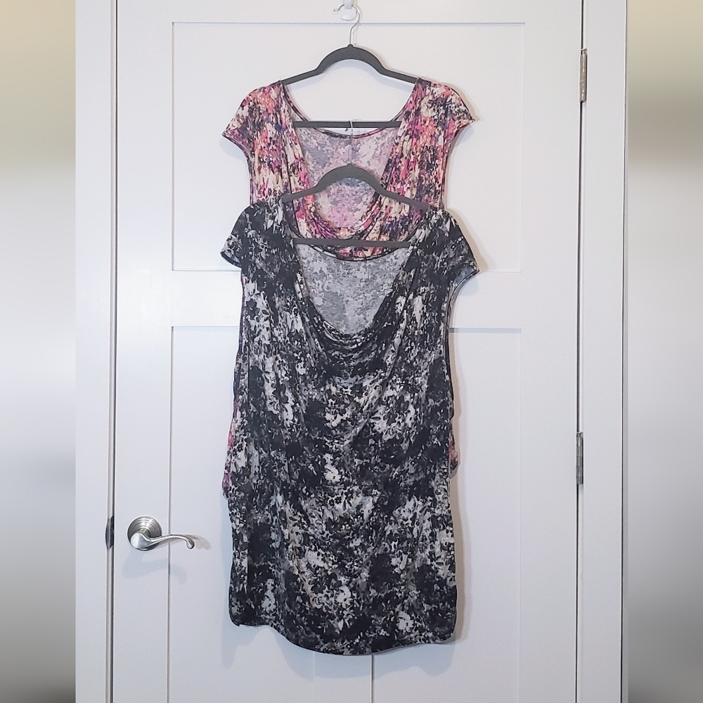Lane Bryant (Lot Of 2) Sleeveless Tunic Tops Draped Neck Size 26/28 Black Pink
